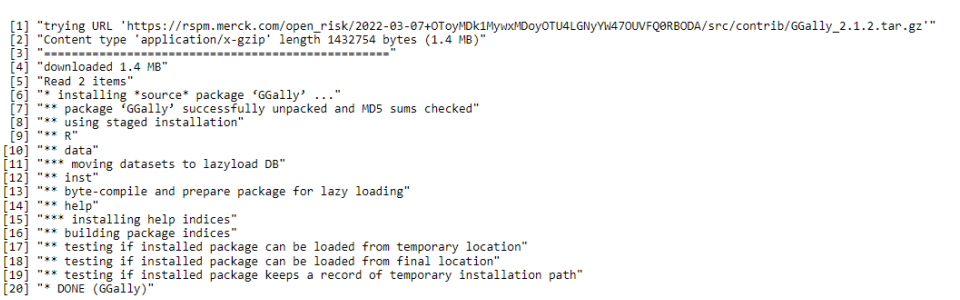 Figure 2. GGally dry run installation log snippet.