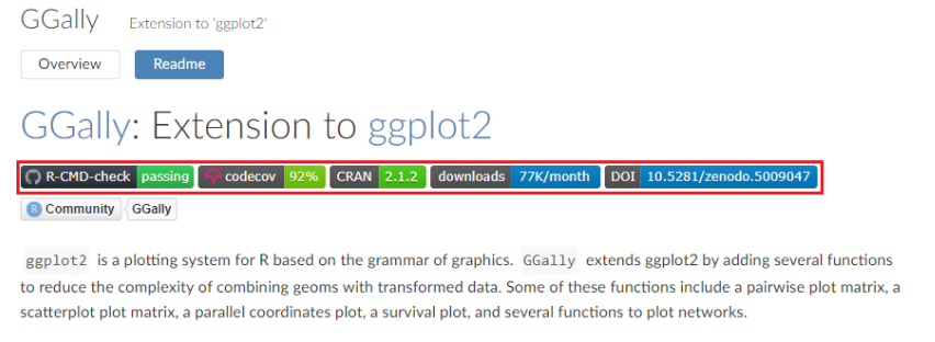 Figure 3. Code coverage statistics of GGally obtained from internal RSPM server.